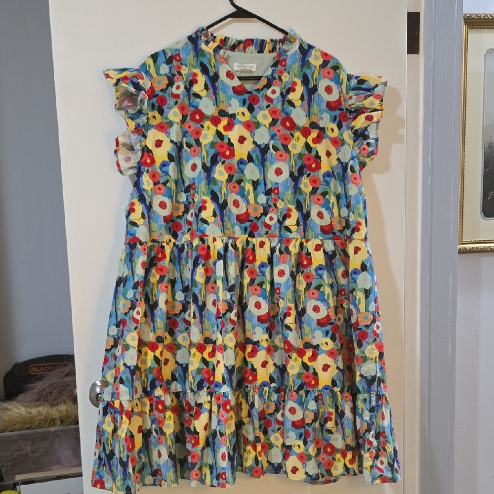 Floral Tiered Ruffle-Sleeve Dress - Multicolor